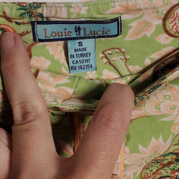 Louie & Lucie Hawaiian Guitar/ Ukulele Cotton Mini Skirt Size Small Green Pink - Picture 4 of 5